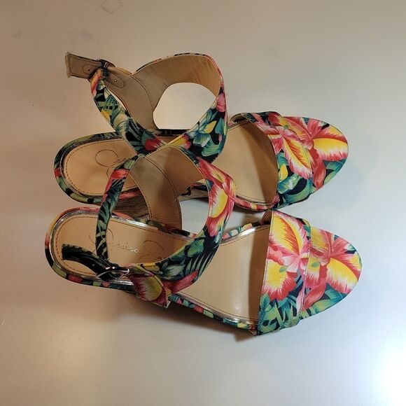 JESSICA SIMPSON JEISHA FLORAL WOMEN"S MULTICOLOR PEEP TOE ANKLE STRAP SANDAL - Picture 4 of 14